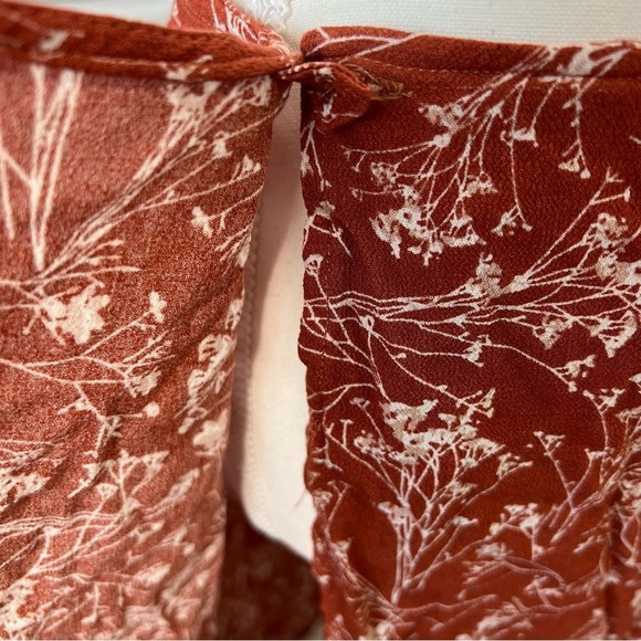 Floral Wrap Skirt Rust White Print Casual Lightweight Summer Skirt - Picture 5 of 7